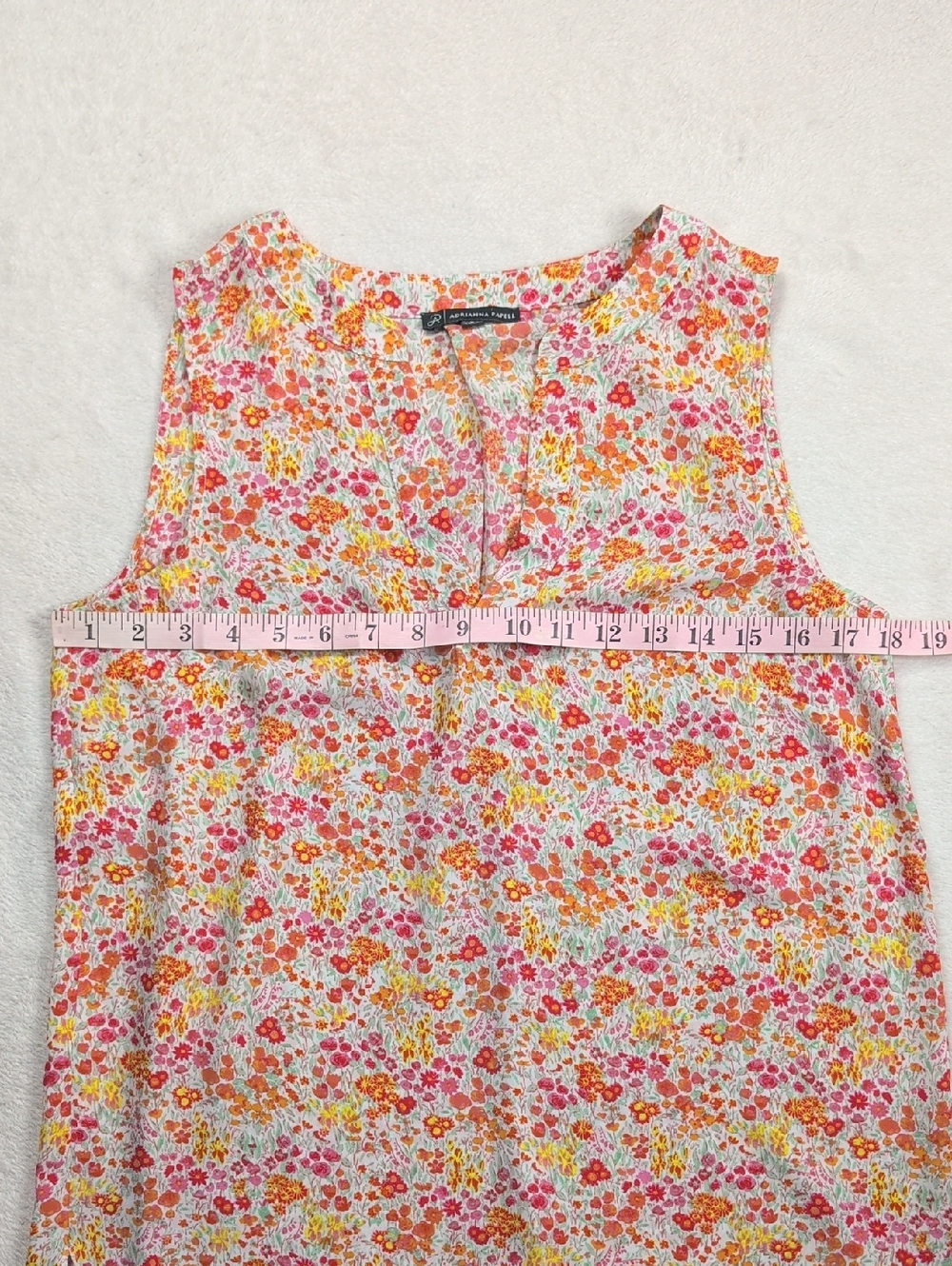 Adrianna Papell Floral Sleeveless V-Neck Blouse - Pink Orange Yellow - Size S - Picture 6 of 10